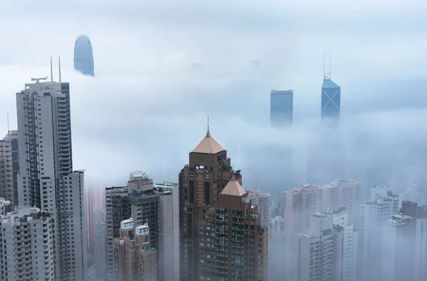 Rascacielos Centro Ciudad Hong Kong Niebla —  Fotos de Stock