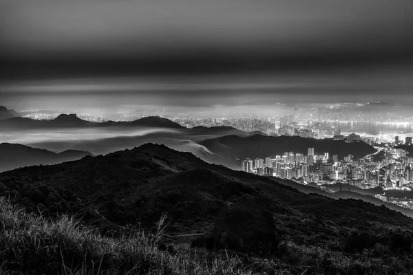 Night Scenery Panorama Skyline Hong Kong City Fog — Stock Photo, Image