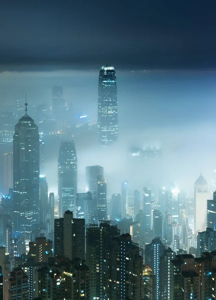 Niebla Vista Nocturna Del Puerto Victoria Ciudad Hong Kong —  Fotos de Stock