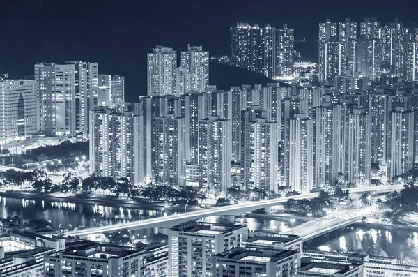 Vista Aérea Del Distrito Residencial Ciudad Hong Kong Por Noche — Foto de Stock