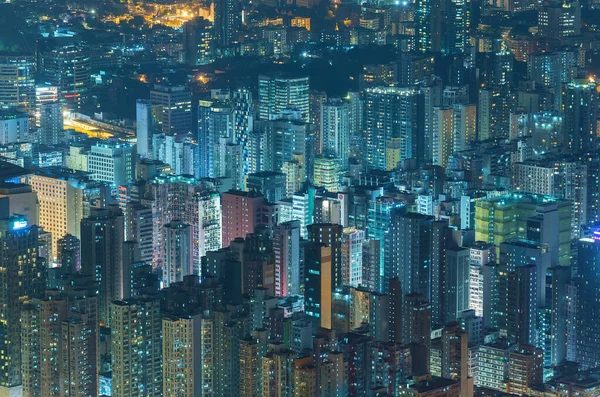Escena Nocturna Vista Aérea Ciudad Hong Kong — Foto de Stock