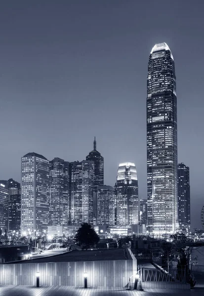 Skyline Del Distrito Centro Ciudad Hong Kong Por Noche — Foto de Stock