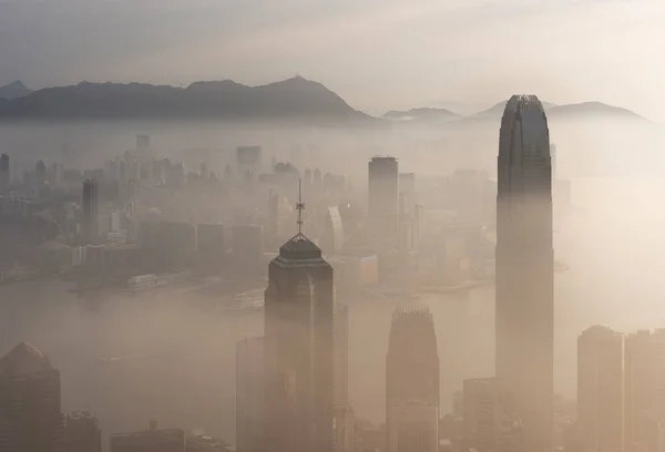 Rascacielos Centro Ciudad Hong Kong Niebla —  Fotos de Stock