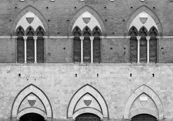 Exterior Piazza Del Campo Centro Histórico Siena Toscana Itália Europa — Fotografia de Stock