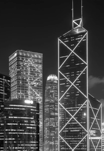 Paisaje Nocturno Del Edificio Oficinas Moderno Gran Altura Ciudad Hong —  Fotos de Stock