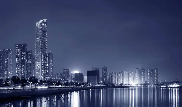 Porto Cidade Hong Kong Noite — Fotografia de Stock