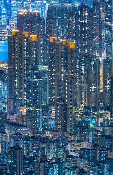 Widok Lotu Ptaka Miasto Hong Kong Nocy — Zdjęcie stockowe