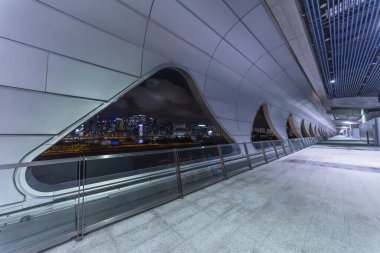 Interior view of corridor of modern architecture. Building abstract background
