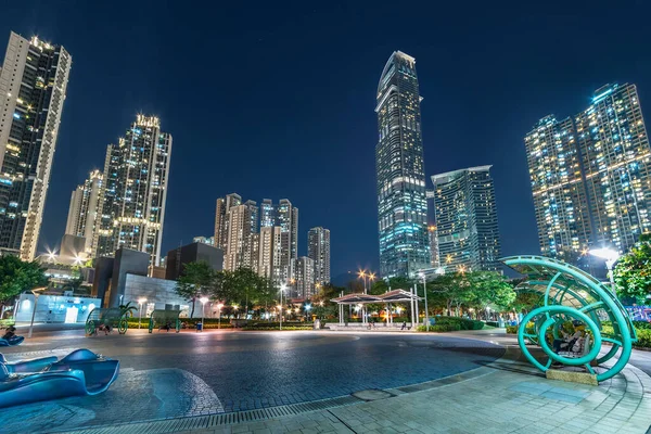 Public Park Skyscraper Downtown District Hong Kong City Night — Stock Photo, Image