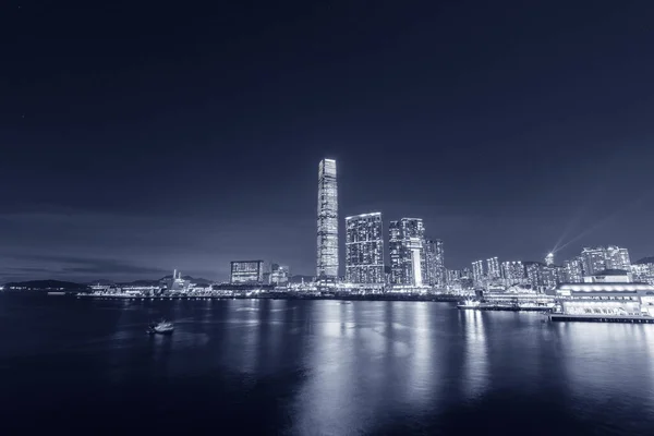 Paisaje Nocturno Rascacielos Horizonte Puerto Ciudad Hong Kong — Foto de Stock