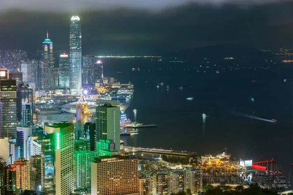 Nocne Krajobrazy Dzielnicy Dwontown Victoria Harbor Miasta Hongkongu — Zdjęcie stockowe