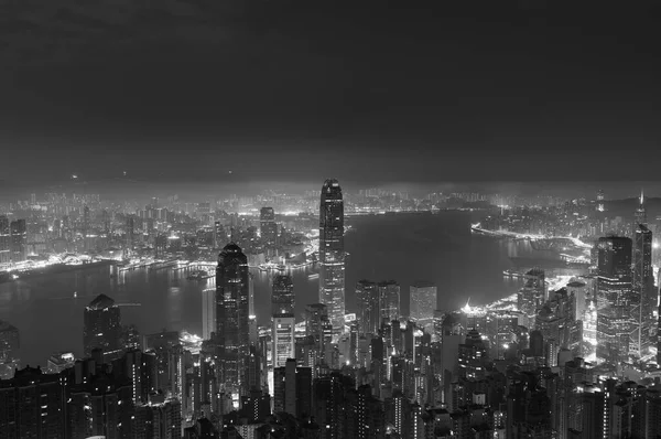 Paisaje Nocturno Del Puerto Victoria Ciudad Hong Kong Antes Del —  Fotos de Stock