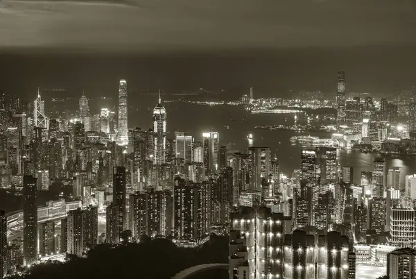 Αεροφωτογραφία Του Ορίζοντα Της Πόλης Του Χονγκ Κονγκ Νύχτα — Φωτογραφία Αρχείου