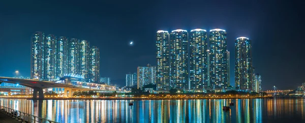 Höghus Byggnad Hongkong Stad Natten — Stockfoto