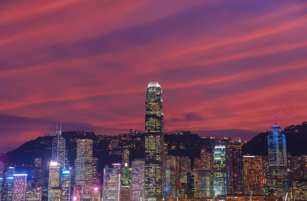 Skyline of downtown district of Hong Kong city at dusk