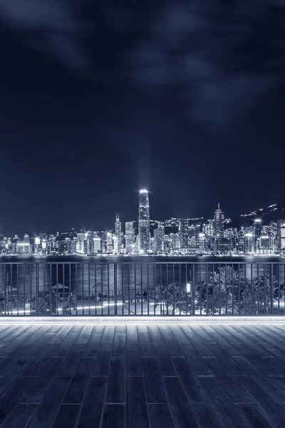 Paisaje Nocturno Del Puerto Victoria Ciudad Hong Kong — Foto de Stock