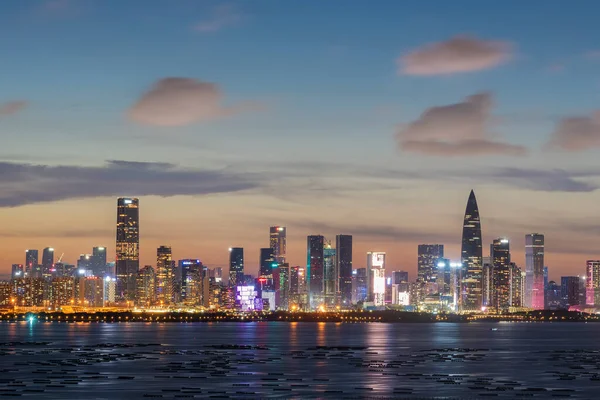 Skyline Ville Shenzhen Chine Coucher Soleil Vue Frontière Hong Kong — Photo