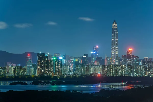 Shenzhen Şehrinin Gece Manzarası Çin Hong Kong Sınırından Görüldü — Stok fotoğraf