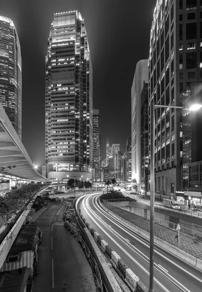 Forgalom Hong Kong Belvárosában Éjszaka — Stock Fotó