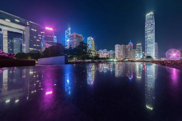 Skyline and reflection of downtown district of Hong Kong city