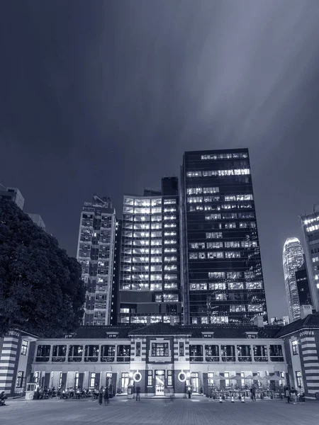 Night Scenery Old Modern High Rise Buildings Hong Kong City — Stock Photo, Image