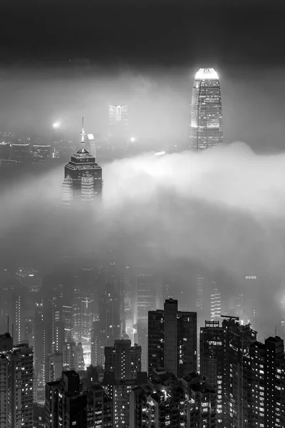 Skyline Port Victoria Ville Hong Kong Dans Brouillard — Photo