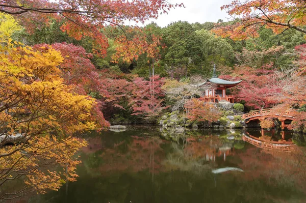 Idyllic landscape of beautiful japanese garden with colorful maple trees in Daigoji temple in autumn season, Kyoto, Japan