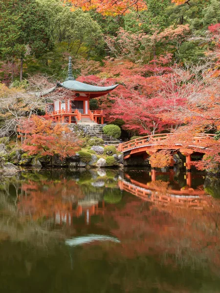 Idyllic landscape of beautiful japanese garden with colorful maple trees in Daigoji temple in autumn season, Kyoto, Japan