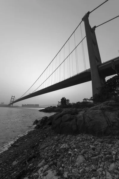 Hong Kong Şehrinde Köprü Silueti — Stok fotoğraf