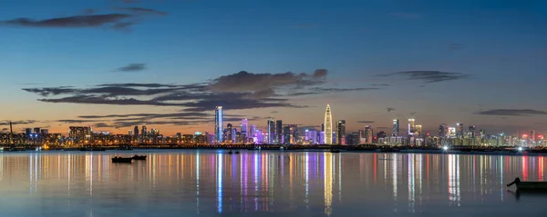 Panorama Horizonte Cidade Shenzhen China Entardecer Vista Fronteira Hong Kong — Fotografia de Stock