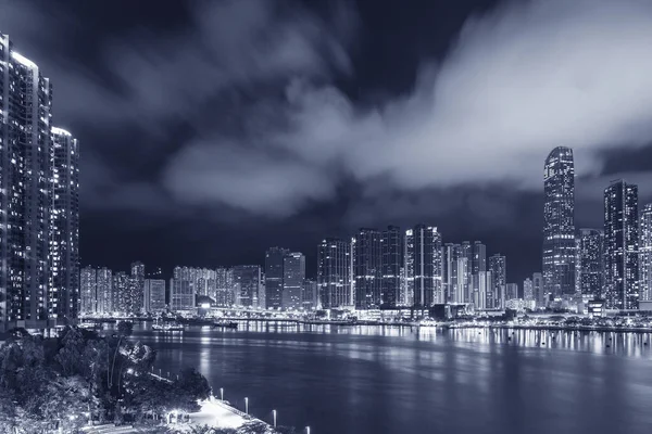 Horizonte Harbor Ciudad Hong Kong Por Noche — Foto de Stock