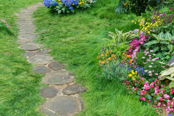 Sentiero Verde Nel Giardino Fiorito — Foto Stock