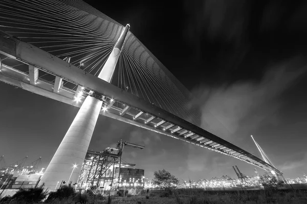 Paisaje Nocturno Del Puerto Carga Puente Colgante Ciudad Hong Kong — Foto de Stock