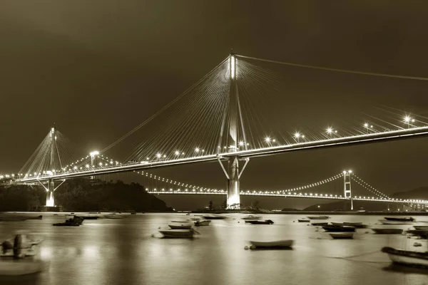 Идиллический Пейзаж Моста Бухты Гонконге Ночью — стоковое фото
