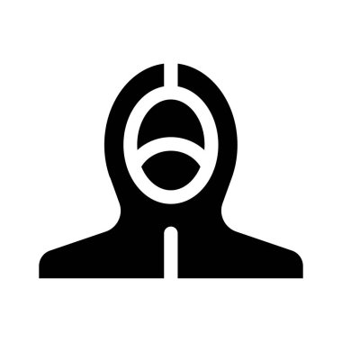 Protective suit fight for doctor, scientist and researcher. PPE suit face mask. Vector illustration solid icon glyph for UI, web