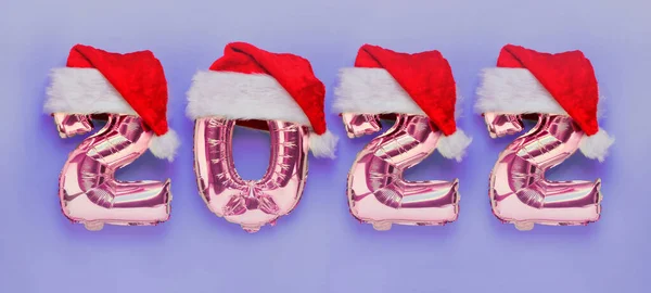 Balões Cor Rosa Folha Ouro Chapéu Papai Noel Forma Números Imagens Royalty-Free