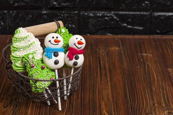 Sweet Confectionery Sugar Decorations Baking Form Christmas Tree Snowmen — Stock Photo, Image