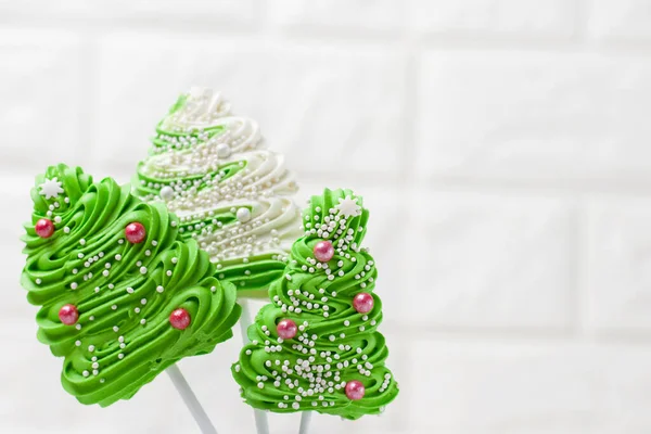 Confectionery Sugar Trees Decorating Cakes White Background Copy Space — Stock Photo, Image