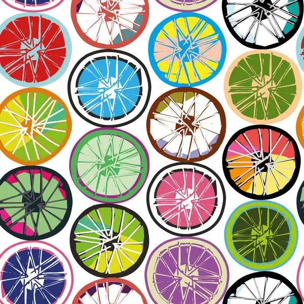 Fond abstrait sans couture avec roues de vélo — Image vectorielle