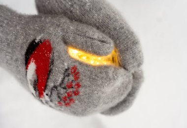 Gri eldivenli bir adam parlak bir çelenk tutar