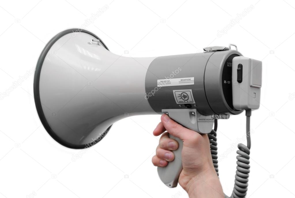 Isolated megaphone in hand on the white background