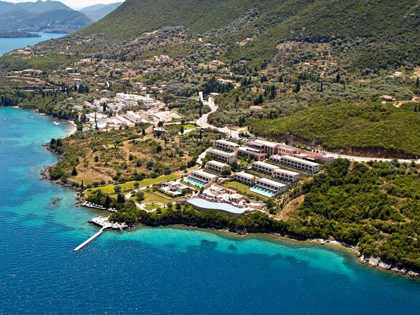 Resorts at east Lefkas, Greece, aerial view. — Stock Photo, Image