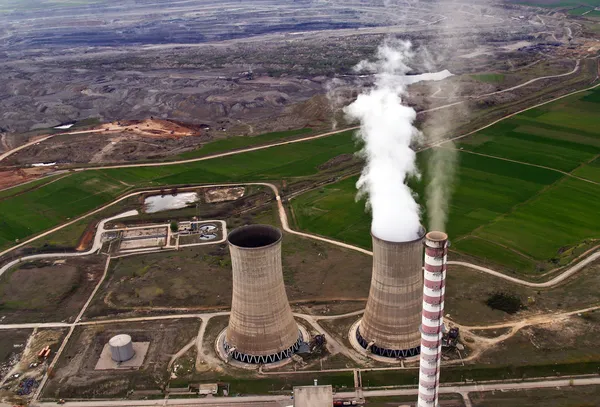 Power plant and coal mine, aerial view — Stock Photo, Image