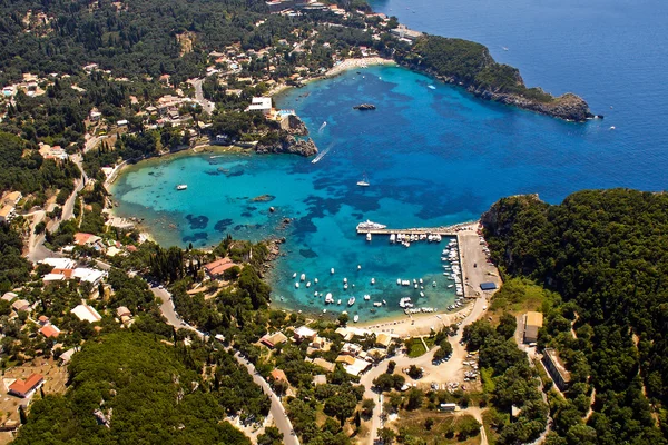 Palaiokastritsa bay in Corfu, aerial view. — Stock Photo, Image