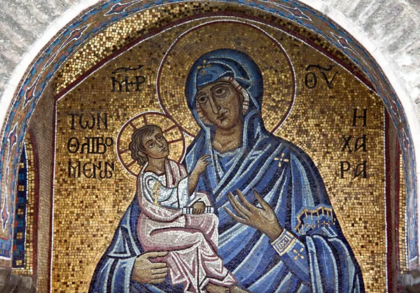 Maagdelijke mary en jesus, 18e eeuw mozaïek — Stockfoto