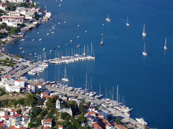 Luftaufnahme des Hafens von Skiathos, Griechenland Stockbild