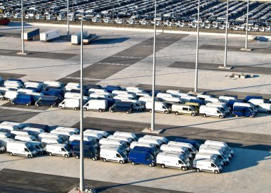 Yeni kamyonet, liman Barselona, İspanya, havadan görünümü