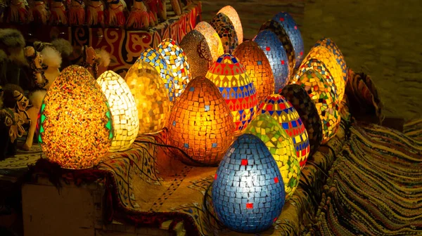 Traditional arabic lamps for sale at the night arabic market.