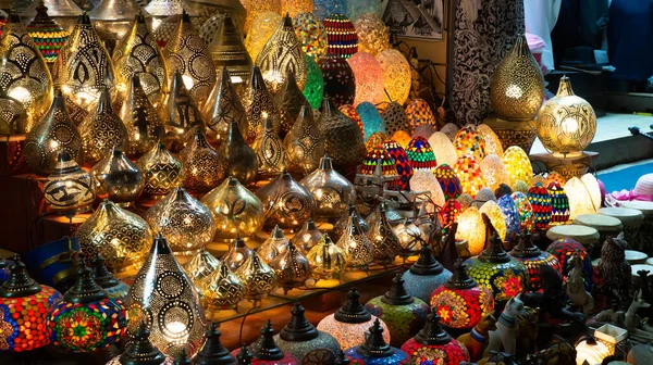 Traditional arabic lamps for sale at the night arabic market.