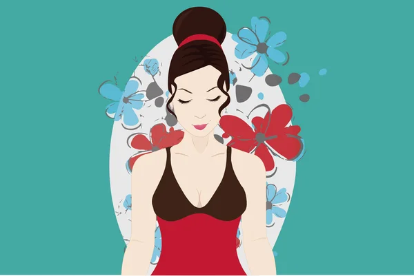 Çiçeklerin arka planında bir kız